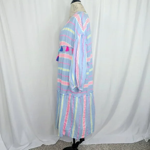 Vineyard Vines Swim Cover Up X Large Maxi Blue Striped Tassels - Picture 5 of 12